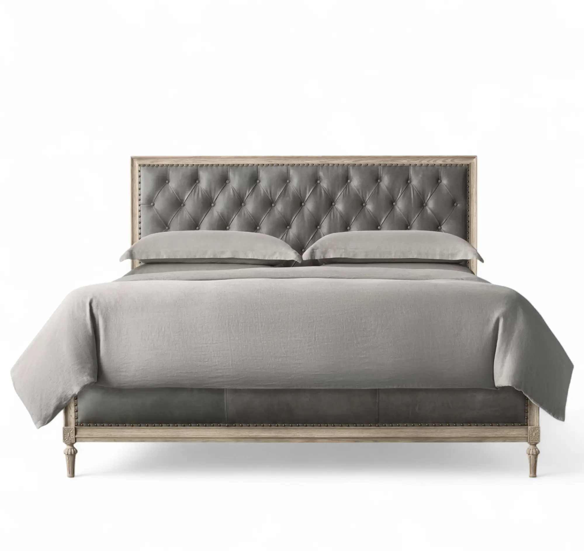 French Leather Diamond-Tufted Panel Bed