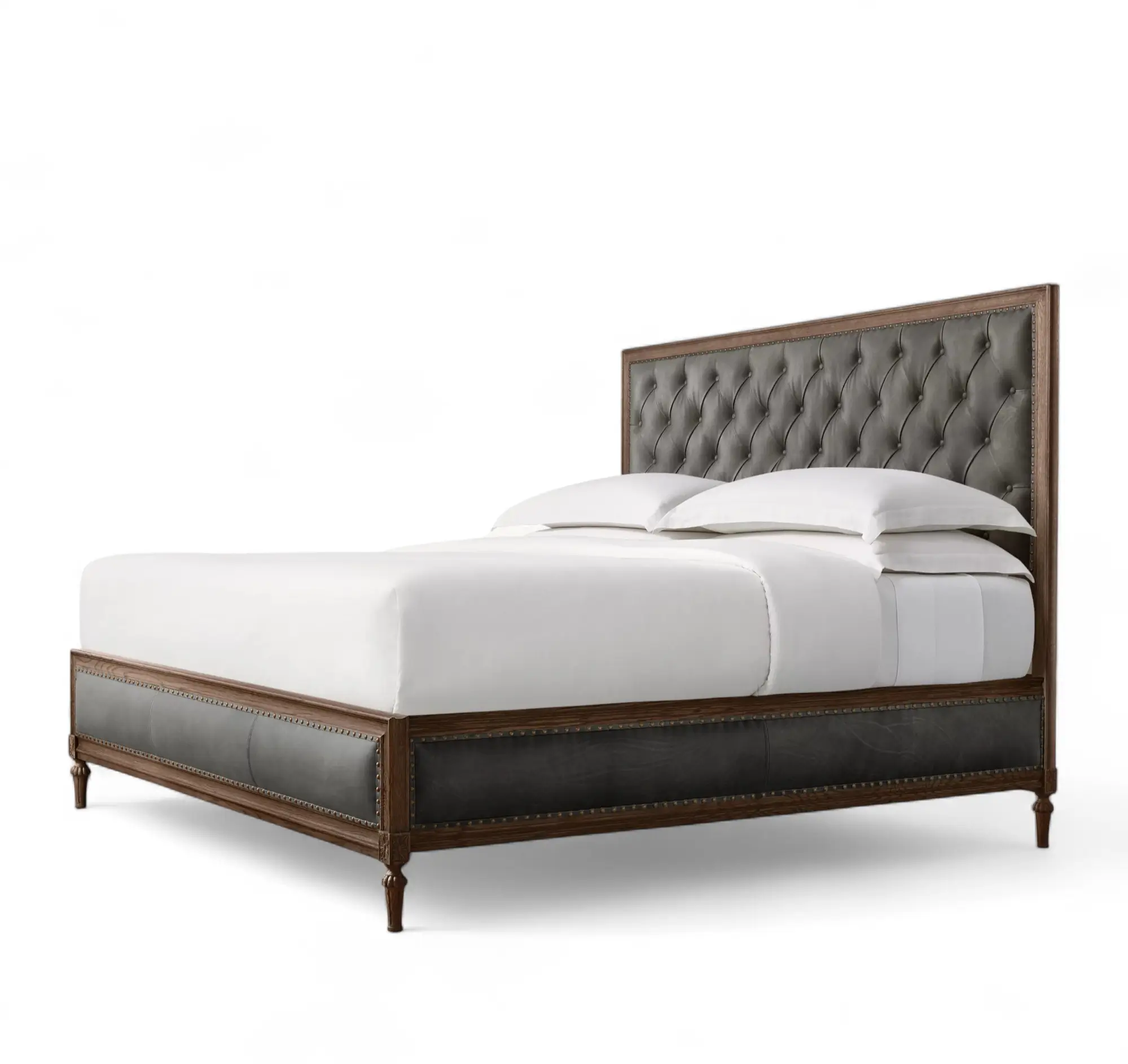 French Leather Diamond-Tufted Panel Bed - Image 5