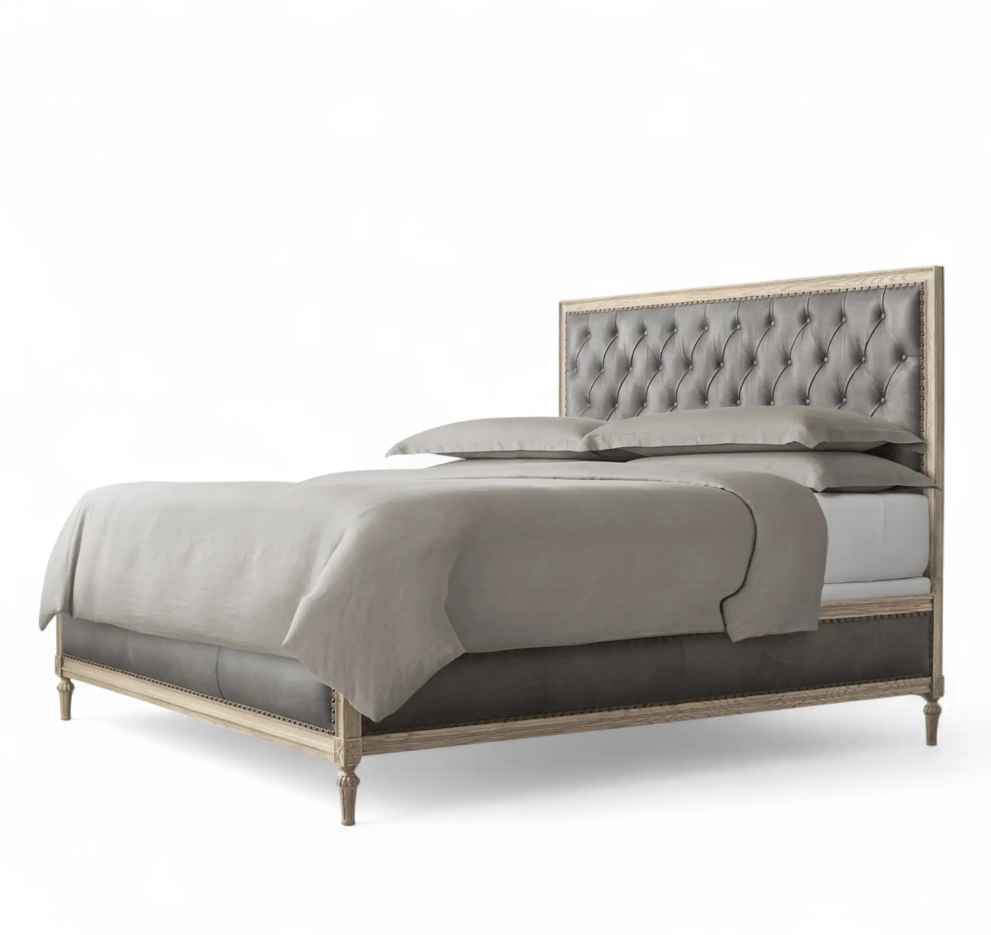 French Leather Diamond-Tufted Panel Bed - Image 3