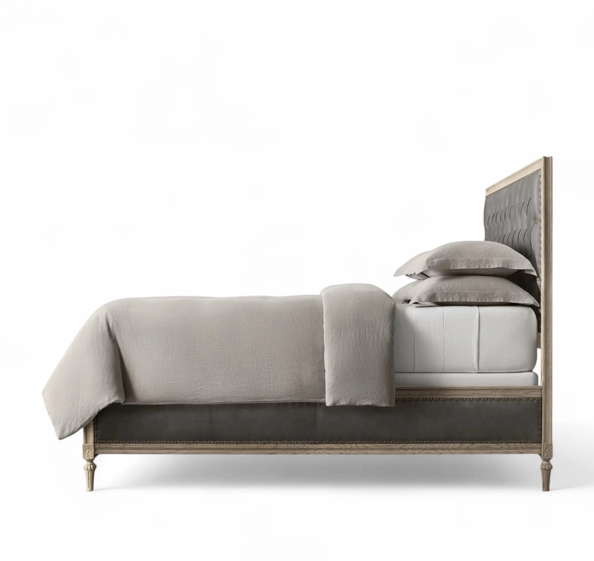 French Leather Diamond-Tufted Panel Bed - Image 2