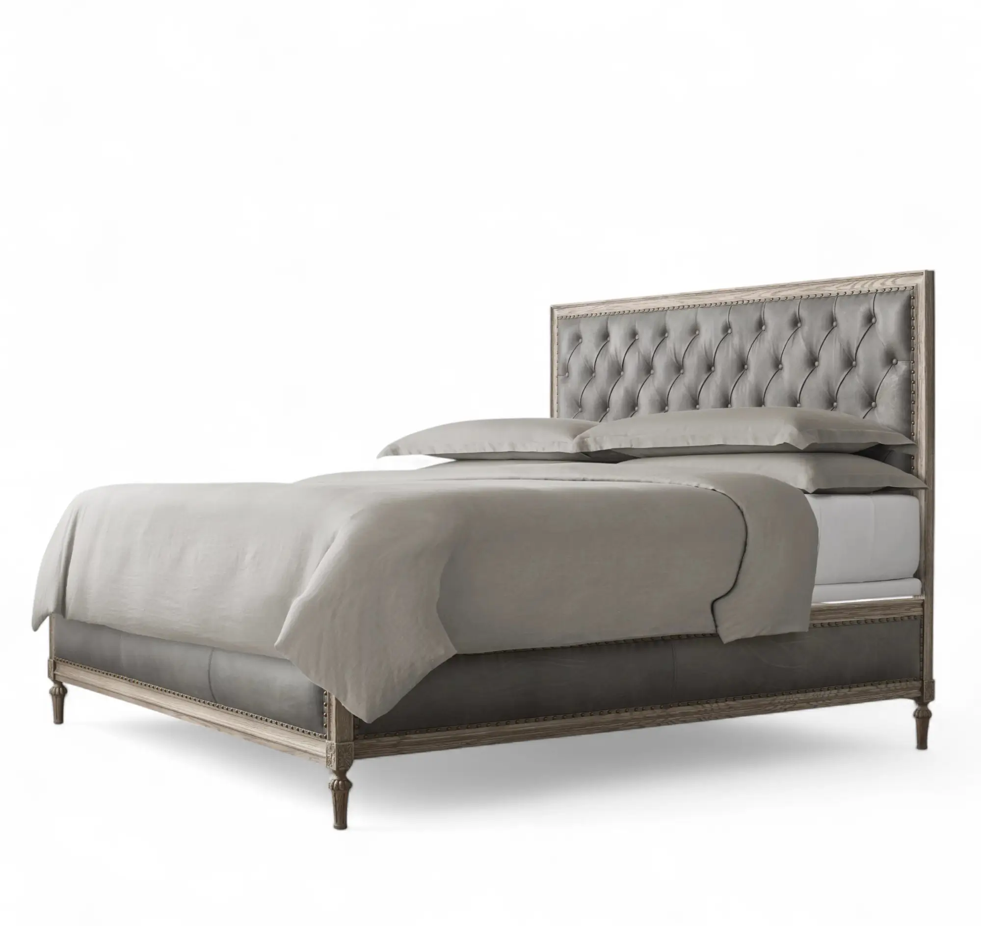 French Leather Diamond-Tufted Panel Bed - Image 4